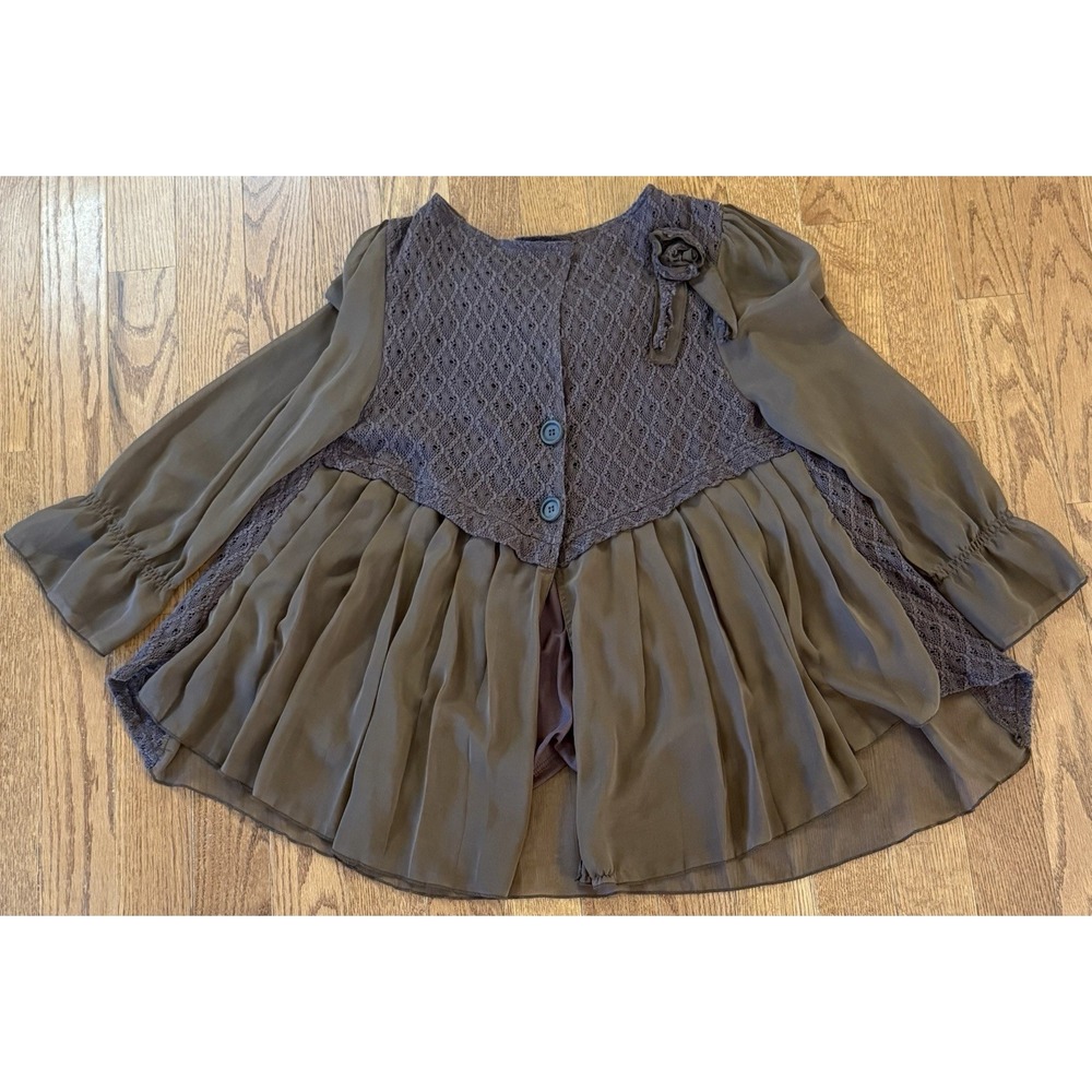 Pretty Angel Forest Fairy Whimsigoth Silk Blend Top Size XL Brown Lace Whimsical